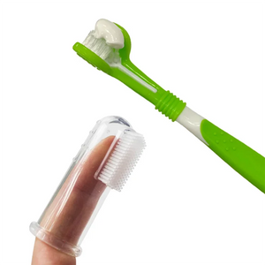 Pet Toothbrush Kit Dental Care Three Heads Dog Toothbrush Finger Toothbrush Teeth Care Dog Cat Cleaning Mouth Dog Toothbrush Kit