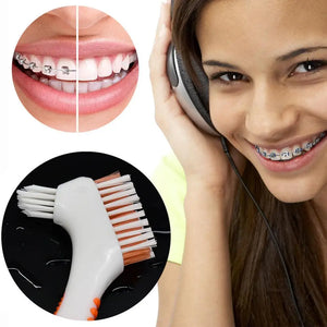 1pc Toothbrush Portable Ergonomic Denture Cleaning Brush Multi-Layered Bristles False Teeth BrushDual Heads Oral Care Tool