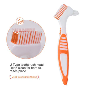 1pc Toothbrush Portable Ergonomic Denture Cleaning Brush Multi-Layered Bristles False Teeth BrushDual Heads Oral Care Tool