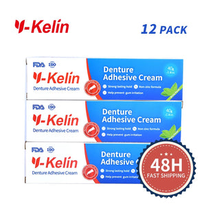Hot Sale Y-Kelin Denture Care Adhesive Cream Strong Hold 40 Gram 12 Packs for Upper and Lower Secure Send A Gift