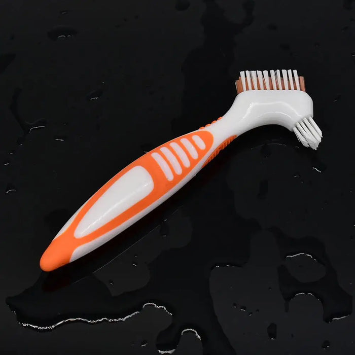 1pc Toothbrush Portable Ergonomic Denture Cleaning Brush Multi-Layered Bristles False Teeth BrushDual Heads Oral Care Tool