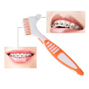 1pc Toothbrush Portable Ergonomic Denture Cleaning Brush Multi-Layered Bristles False Teeth BrushDual Heads Oral Care Tool