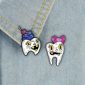 Hot Teeth Toothbrush Metal Enamel Brooch Cute Cartoon Dentistry Badge Pin Trendy Backpack Lapel Jewelry Gifts For Kids Friends