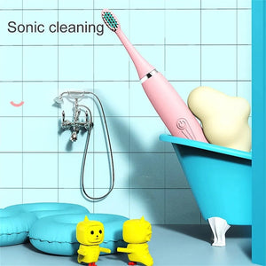 Sonic Electric Toothbrush Cartoon Kids With Cleaning brush Ultrasonic IPX7 Waterproof Rechargeable Timer Brush for Children Pink