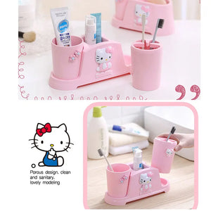 Kawaii Sanrio Hello Kitty Toothbrush Holder Cartoon Plastic Toothbrush Holder Mouthwash Cup Toothpaste Tube Storage Rack