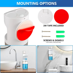 550ML Touchless Automatic Mouthwash Dispenser with Magnetic Cups, 3 Adjustable Levels Wall-Mounted Drip-Free Bottle for Bathroom