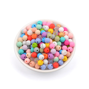 LOFCA 9mm 50pcs Silicone Teething Beads Teether Baby Nursing Necklace Pacifier Clip Oral Care BPA Free Food Grade Colorful
