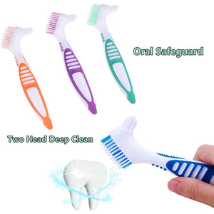 Multi-Layered Bristles Toothbrush Portable Ergonomic Denture Cleaning Brush Dual Heads Oral Care Tool Parents Denture Toothbrush