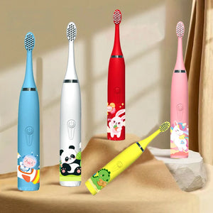 Sonic Electric Toothbrush Cartoon Kids With Cleaning brush Ultrasonic IPX7 Waterproof Rechargeable Timer Brush for Children Pink