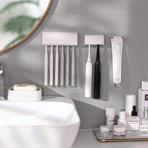 Punch-free Wall-mounted Toothbrush Holder Toothpaste Holder Toothpaste Storage Rack Bath Organizer Bathroom Accessories