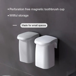 1PC Magnetic Toothbrush Cup Holder Wall Mounted Punch Free Tumblers Toothbrush Cup Rack Drain Mouthwash Cup Bathroom Supplies
