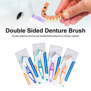 Portable Denture Brush Double-Sided False Teeth Cleaning Brush Multi-Layered Soft Bristle Dental Brace Toothbrush Oral Care Tool