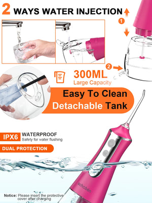 Schoben Dental Oral Irrigator Water Flosser Pick for Teeth Cleaner Thread Mouth Washing Machine 5 Nozzles 300ml Floss Jet