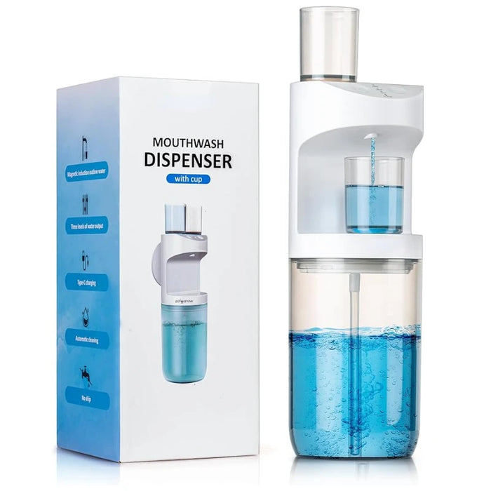 Automatic Mouthwash Dispenser Touchless 550mL Wall Mounted Mouth Wash Dispenser for Bathroom with Magnetic Cups for Adults Kids