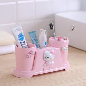Kawaii Sanrio Hello Kitty Toothbrush Holder Cartoon Plastic Toothbrush Holder Mouthwash Cup Toothpaste Tube Storage Rack