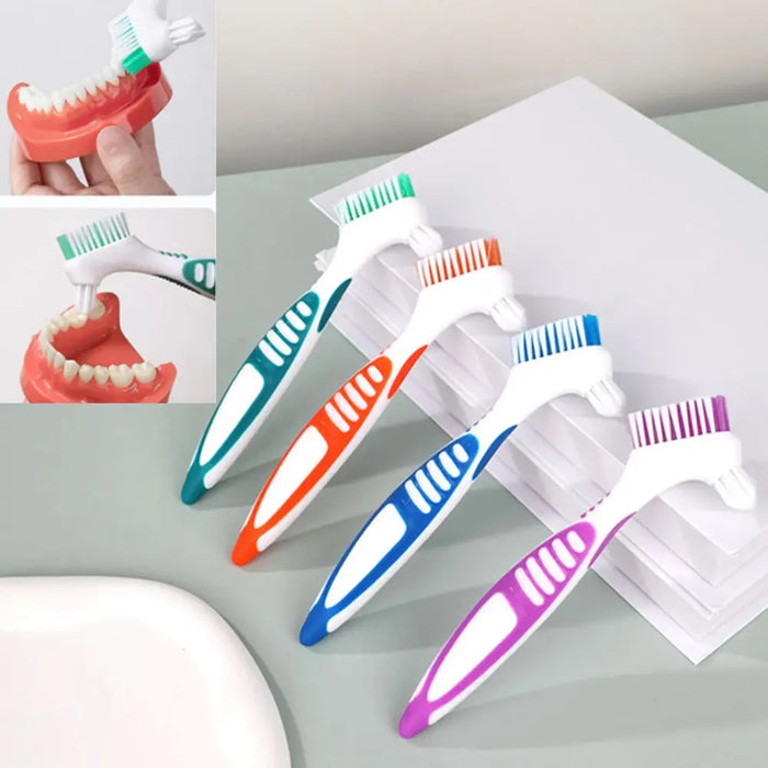 Multi-Layered Bristles Toothbrush Portable Ergonomic Denture Cleaning Brush Dual Heads Oral Care Tool Parents Denture Toothbrush