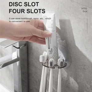 Self-adhesive Toothbrush Holder Wall Mount Toothpaste Dispenser Storage Squeezer Shelves Shaver Holder Bathroom Accessories