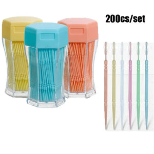 200pcs/set Soft Plastic Double-head Brushed Toothpick Oral Care 6.2 Cm Interdental Brush Toothbrush for Dentures