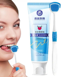 Tongue Cleaners With Brush Scraper Fight Bad Breath Mild Formula Cleaning Gel Remove Oral Odor Tongue Care