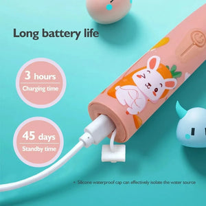 Children Sonic Electric Toothbrush Cartoon Kids With 12pcs Replacement Brush Head Soft Fur Automatic Waterproof Cleaning Brush