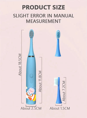 Sonic Electric Toothbrush Cartoon Kids With Cleaning brush Ultrasonic IPX7 Waterproof Rechargeable Timer Brush for Children's