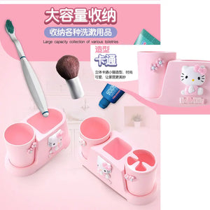Kawaii Sanrio Hello Kitty Toothbrush Holder Cartoon Plastic Toothbrush Holder Mouthwash Cup Toothpaste Tube Storage Rack