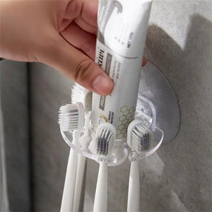 Self-adhesive Toothbrush Holder Wall Mount Toothpaste Dispenser Storage Squeezer Shelves Shaver Holder Bathroom Accessories
