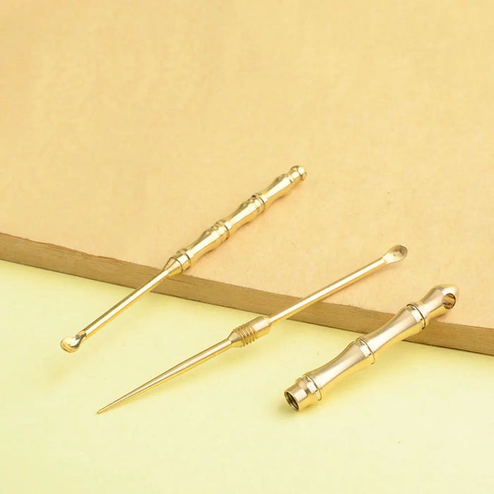 Portable Multifunctional Ear Spoon Toothpick Combination Pure Brass Toothpick Ear Spoon Stronger Than Dental Floss Tool