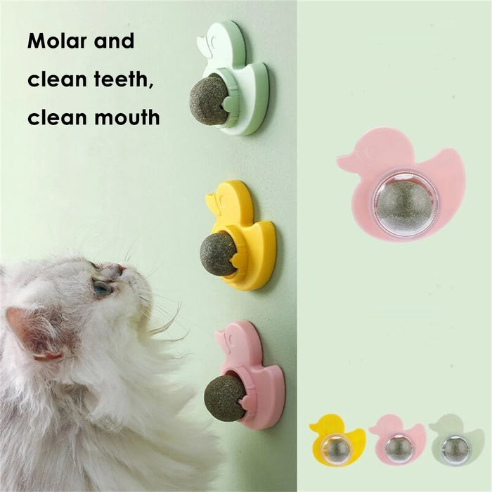 Cat Mint Ball Rotation Catnip Wall Ball Duckling Cats Toys Licking Snacks Freshen Breath Rotatable Treats Toys Kitten Playing