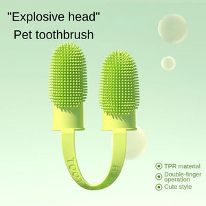 Pet Two-finger Toothbrush Dog and Cat Pet Products Tooth Cleaning Finger Covers Halitosis Dental Care Mouth Cleaning Tools
