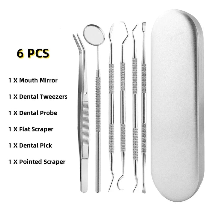 Stainless Steel Dentist Clean Tools Dental Mirror Double Probe Sickle Hoe Tooth Cleaner Dental Tool Products Oral Care Kit