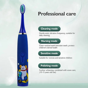 Children Sonic Electric Toothbrush Cartoon Kids With 12pcs Replacement Brush Head Soft Fur Automatic Waterproof Cleaning Brush