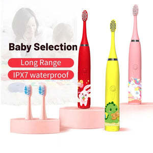 Children Sonic Electric Toothbrush Colorful Cartoon For Kids Rechargeable Soft Fur Automatic Waterproof With Replacement Head
