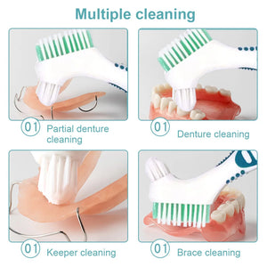 Portable Denture Brush Double-Sided False Teeth Cleaning Brush Multi-Layered Soft Bristle Dental Brace Toothbrush Oral Care Tool