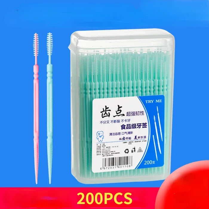 200pcs/box Double Head Dental Floss Interdental Toothpick Brush Brush Teeth Stick Dental Oral Care Toothpicks Floss Pick