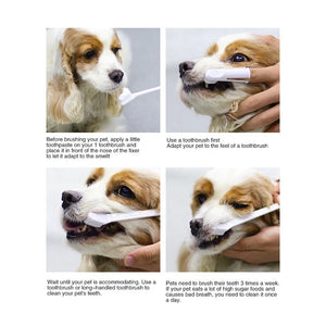Pet Dental Care Fresh Breath Kit for Dogs Cats Vanilla Beef Flavor Toothpaste Finger Tooth Brush Dog Plaque Removal Kit