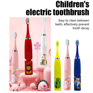 Children Sonic Electric Toothbrush Cartoon Kids With 12pcs Replacement Brush Head Soft Fur Automatic Waterproof Cleaning Brush