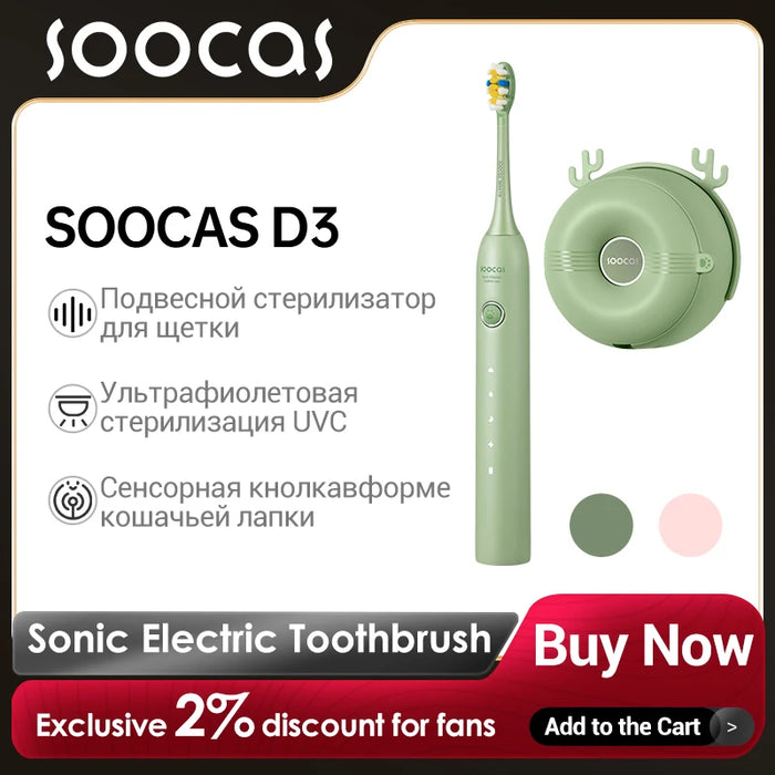 SOOCAS D3 Sonic Electric Toothbrush  Smart Ultrasonic Tooth Brush Cleaner Whitening Waterproof and Sanitizer Toothbrush