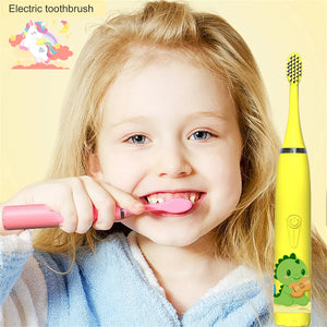 Sonic Electric Toothbrush Cartoon Kids With Cleaning brush Ultrasonic IPX7 Waterproof Rechargeable Timer Brush for Children Pink
