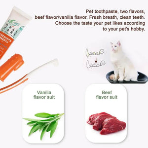 Pet Healthy Edible Toothpaste With Toothbrush Small Dog Cats Mouth Teeth Cleaning Care Vanilla Beef 2 Taste Pet Care Accessories