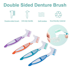 Portable Denture Brush Double-Sided False Teeth Cleaning Brush Multi-Layered Soft Bristle Dental Brace Toothbrush Oral Care Tool