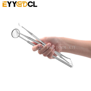 3pcs Stainless Steel Dental Tool Dental Mouth Mirrors Cleaning Tools Mirror Double Probe Sickle /Hoe Tooth Oral Care Kit Dentist