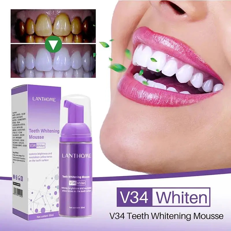V34 Mousse Toothpaste – 50ml Whitening Foam for Stain Removal & Oral ...