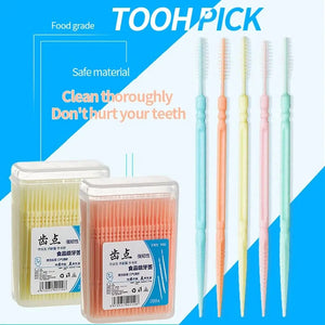 200Pcs Double-headed Disposable Dental Flosser Interdental Brush Teeth Stick Toothpicks Floss Pick Oral Gum Teeth Cleaning Care