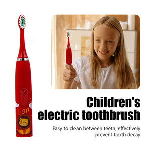Children Sonic Electric Toothbrush Cartoon Kids With 12pcs Replacement Brush Head Soft Fur Automatic Waterproof Cleaning Brush