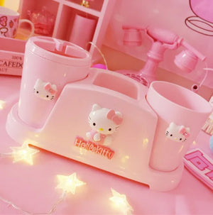 Kawaii Sanrio Hello Kitty Toothbrush Holder Cartoon Plastic Toothbrush Holder Mouthwash Cup Toothpaste Tube Storage Rack