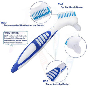 Multi-Layered Bristles Toothbrush Portable Ergonomic Denture Cleaning Brush Dual Heads Oral Care Tool Parents Denture Toothbrush