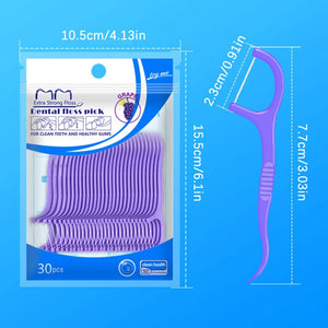 30Pcs/Bag Colorful Fruit Flavor Bagged Dental Floss Pick Teeth Cleaner High Tensile Force Teeth Stick Oral Hygiene Care Tool