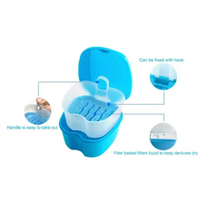 Denture Storage Box Case Denture Brush Set Dental Retainer False Teeth with Strainer denture cups soaking dentures Case