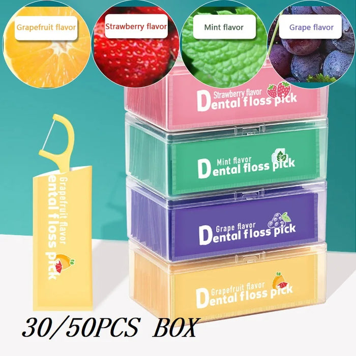 30/50PCS Floss Toothpick Set Colorful Fruit Flavor Dental Floss Pick Portable Toothpick Floss Teeth Cleaner With Storage Tube
